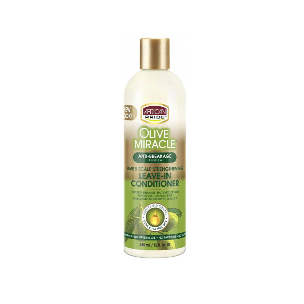 کرم-آبرسان-ضد-موخوره-و-محکم-کننده-ساقه-مو-آفریکن-پراید-African-Pride-Olive-Miracle-Leave-In-Conditioner نرم کننده بدون آبکشی زیتون آفریکن پراید