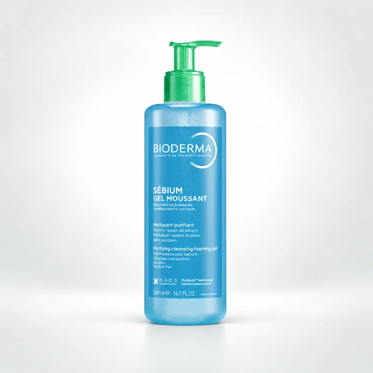 ژل شوینده پوست چرب و مختلط سبیوم بایودرما 500 میلی لیتر ژل شوینده Bioderma Sébium Gel Moussant مناسب پوست چرب و مختلط