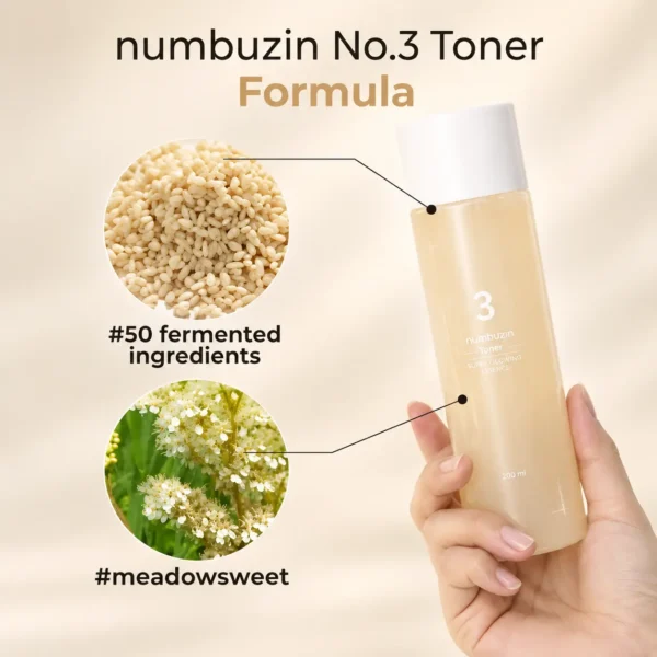 نمای نزدیک بطری تونر اسنس Numbuzin No.3 Super Glowing Essence Toner