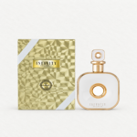 نمای روبه‌روی عطر Armaf Infinity Gold با بدنه سفید و جزئیات طلایی