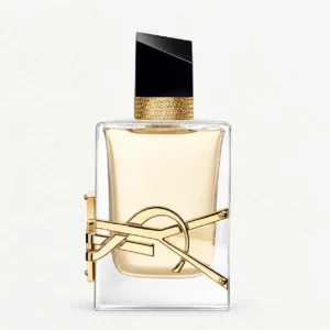 عطر زنانه ایو سن لورن لیبره ادو پرفیوم با شیشه شفاف، نشان طلایی YSL و درپوش مشکی
