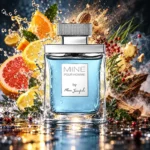 عطر ماین پور هوم مردانه با شیشه آبی و درپوش نقره‌ای روی پس‌زمینه روشن